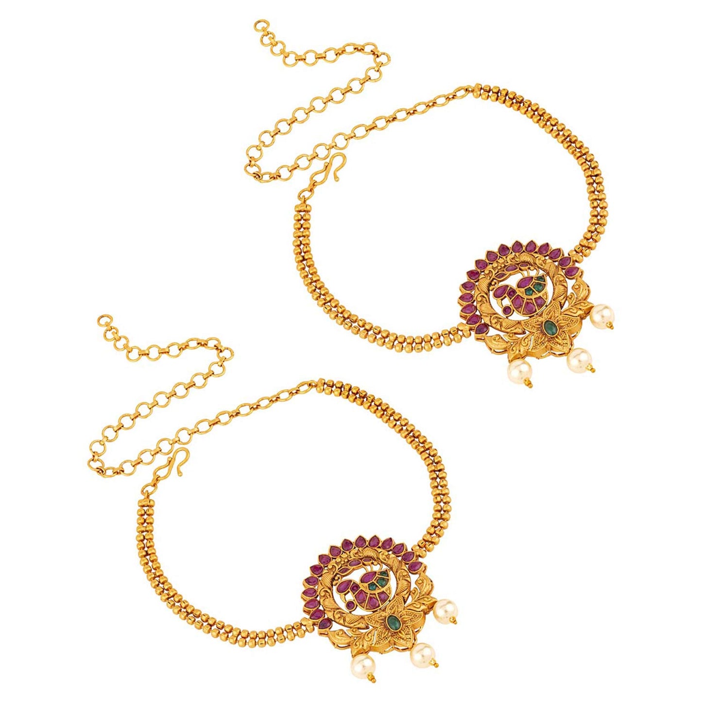 Voylla Matt Bridals Pearl Jewellery Set for Women (Golden) (8907617930565)