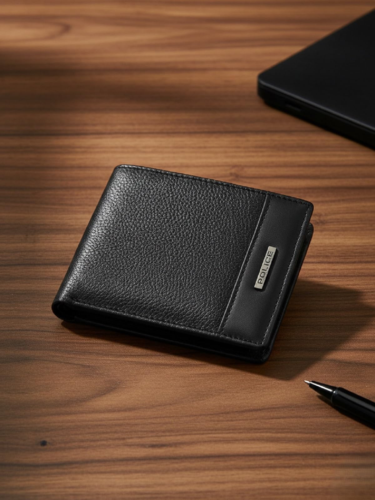 Police Waterline Men's Leather RFID Credit Card Wallet - Black