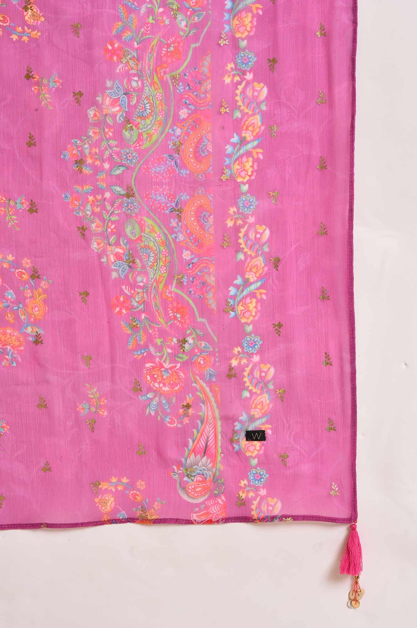 W for Woman Women's Polyester Kurta Set with Tight & Dupatta (23FESP11306-120928_Dark_Pink, Small)