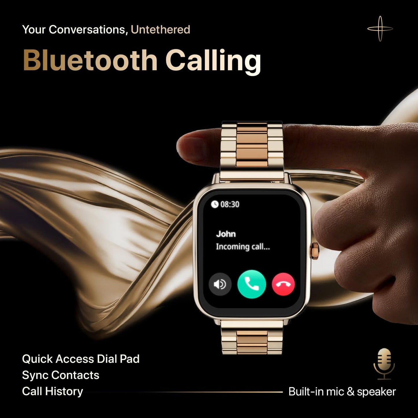 Fire-Boltt Ninja Blaze Smart Watch, Stainless Steel Strap & Steel Body, 1.83” Display Bluetooth Calling Built-in Mic & Speaker, 120+ Sports Modes, Smartwatch for Man and Woman Imperial Gold