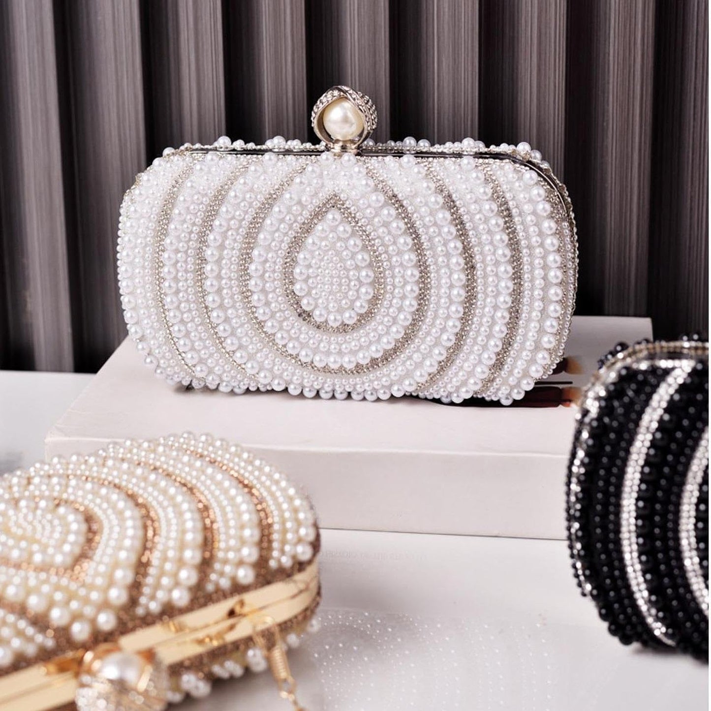 Enakshi® Evening Handbag Cocktail Lady Clutch Wallet Handbag with Chain Pearl Handbag beige|Clothing, Shoes & Accessories | Womens Handbags & Bags