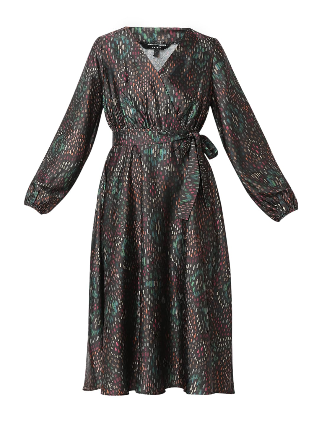 VERO MODA Women's Polyester Fit and Flare Midi Dress (9010805- Black