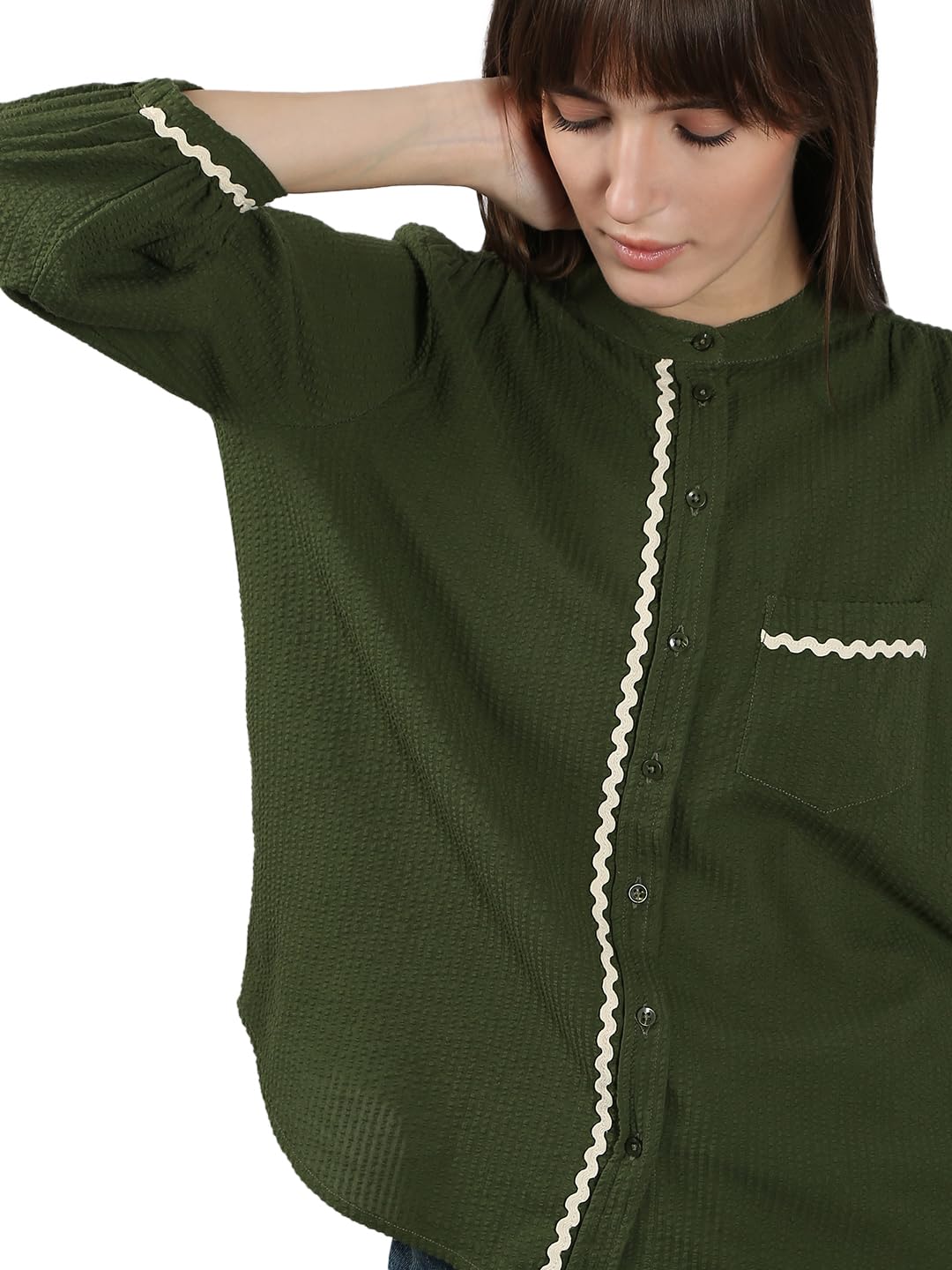 VERO MODA Women's Cotton Regular Fit Green Shirt