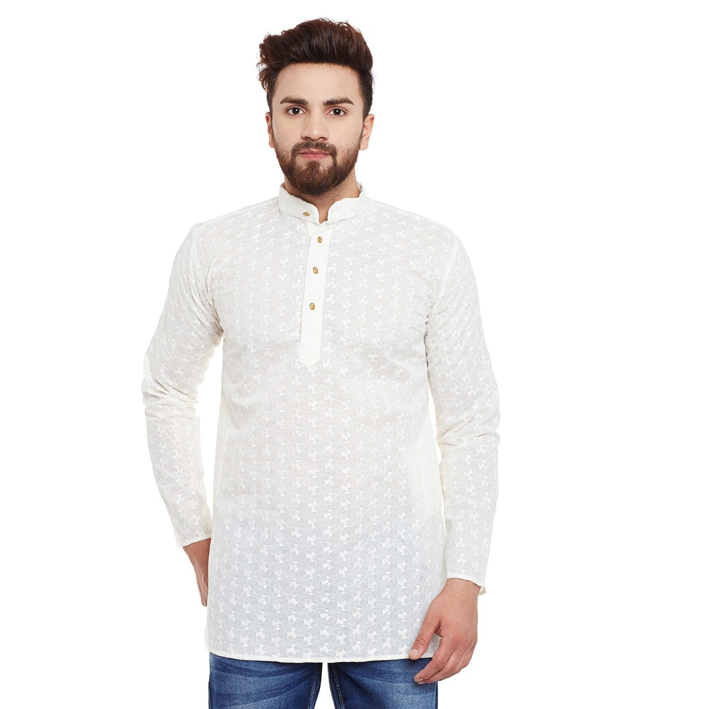 SOJANYA (Since 1958 Men's Cream Cotton Linen Short Kurta, Size: XXL