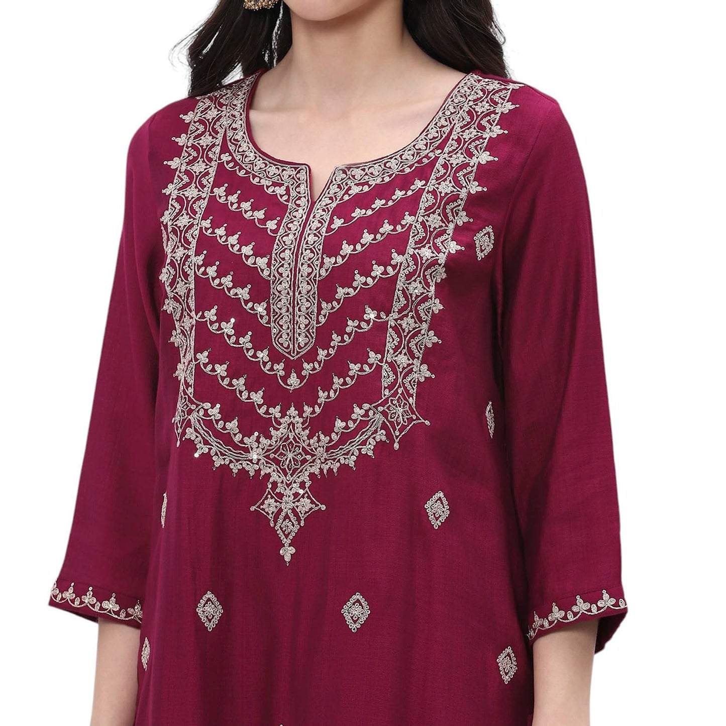 Rangriti Women's Viscose Blend Kurta Set (FSGLM20728SS25WNE_Wine