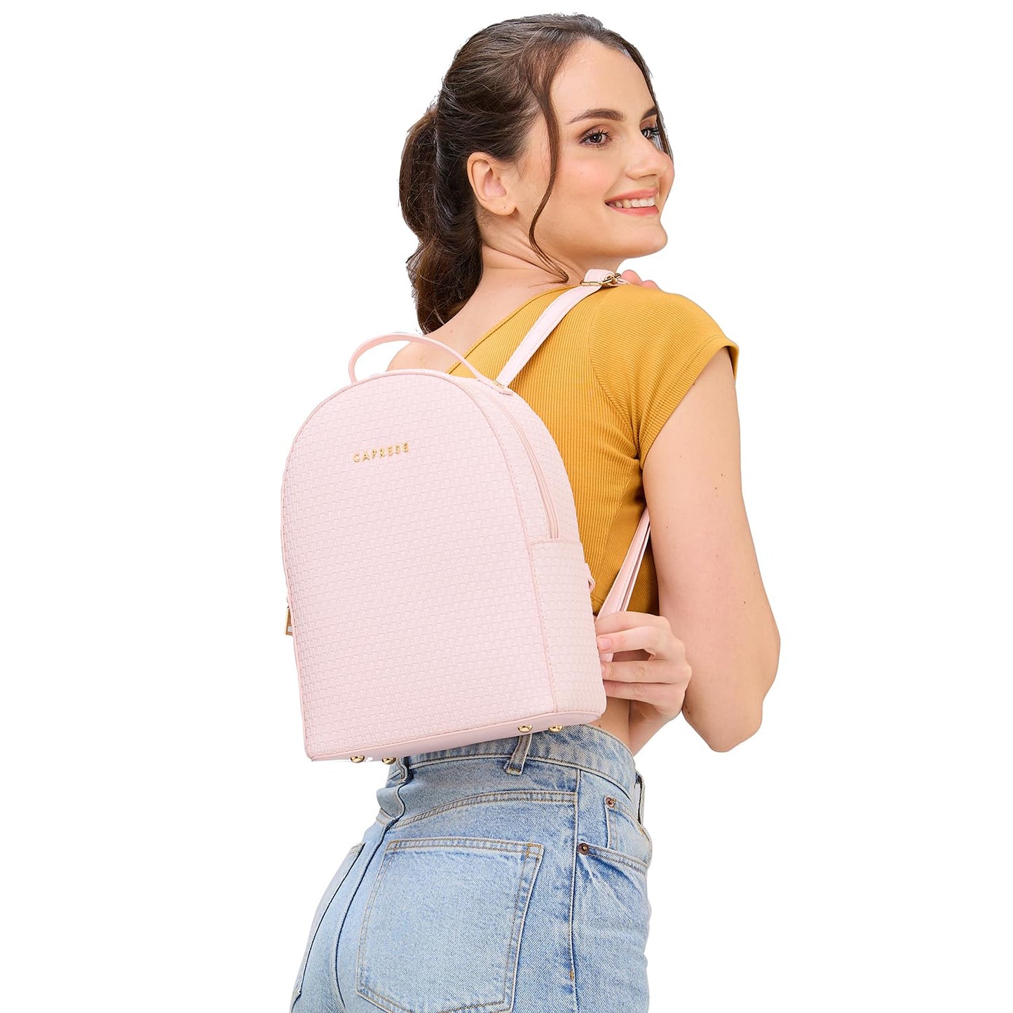 Caprese Riva Casual Backpack, Medium | Fashion Backpack for Women with Adjustable Shoulder Strap & Secure Zip Closure | for Everyday Outings and Travel | Ideal for Students, Professionals (Pink)