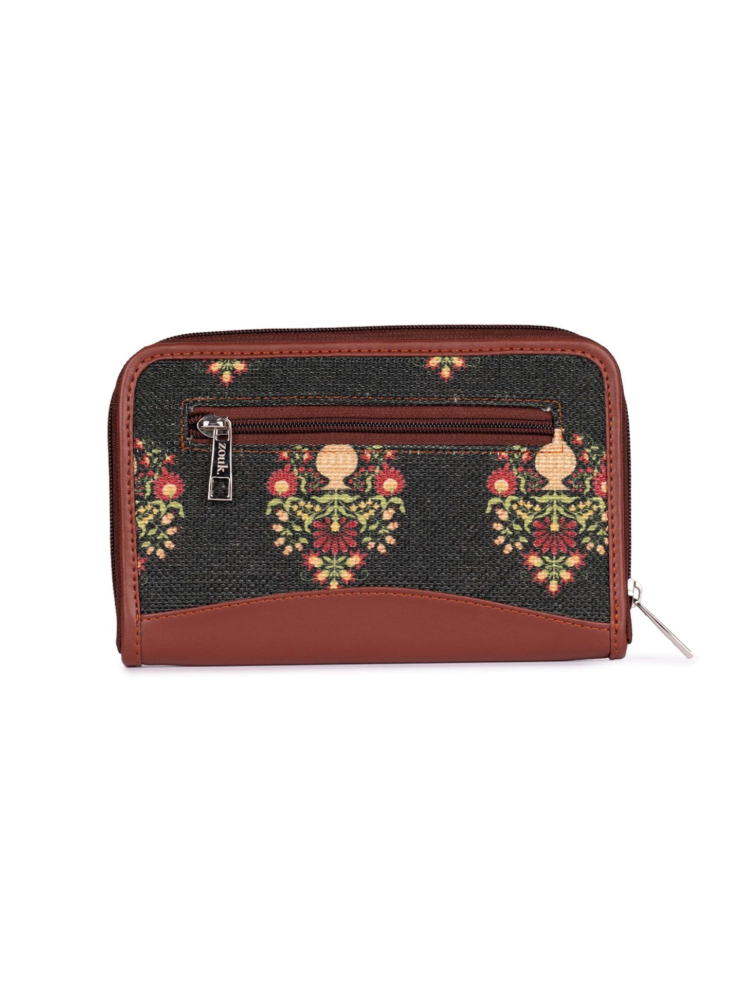 ZOUK Women's Handmade Vegan Leather Wallets and Jute Purse for Ladies - Clutch with Indian Print - Wallets for Mobile Phones