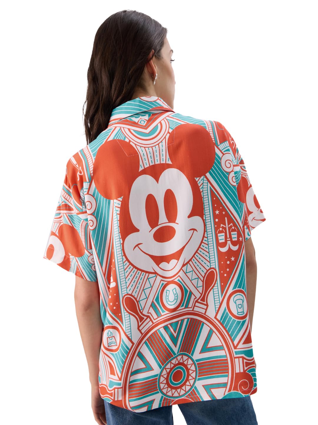 The Souled Store Official Mickey Mouse: Mickeyverse Women and Girls Short Sleeve Collared Neck Button Down Viscose Boyfriend Shirts Multicolour