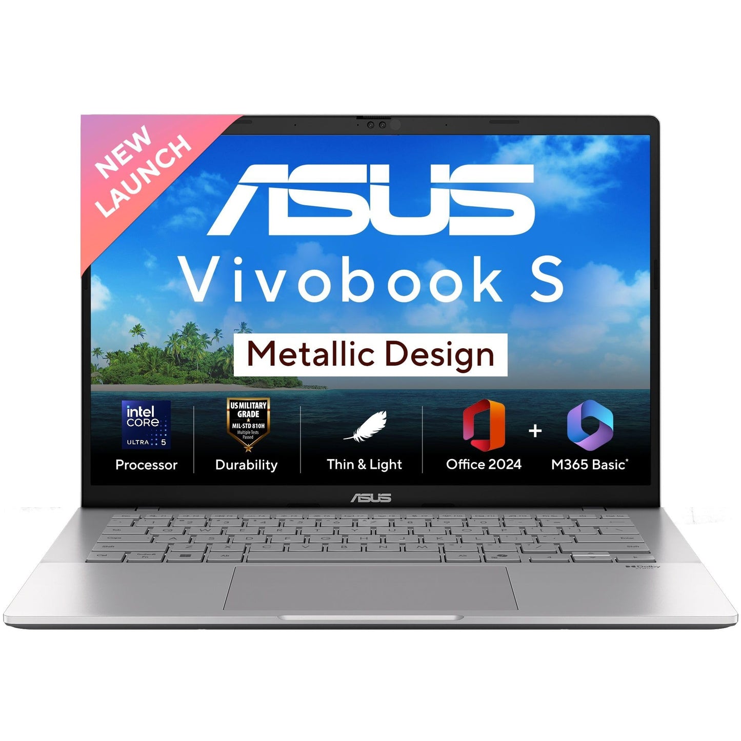 ASUS Vivobook S14, Intel Core Ultra 5 225H, Metallic Design Laptop (Intel iGPU/16GB RAM/512GB SSD/FHD+/14"/60Hz/Windows 11/M365 Basic (1Year)*/Office Home 2024/Cool Silver/1.4 Kg) S3407CA-LY060WS