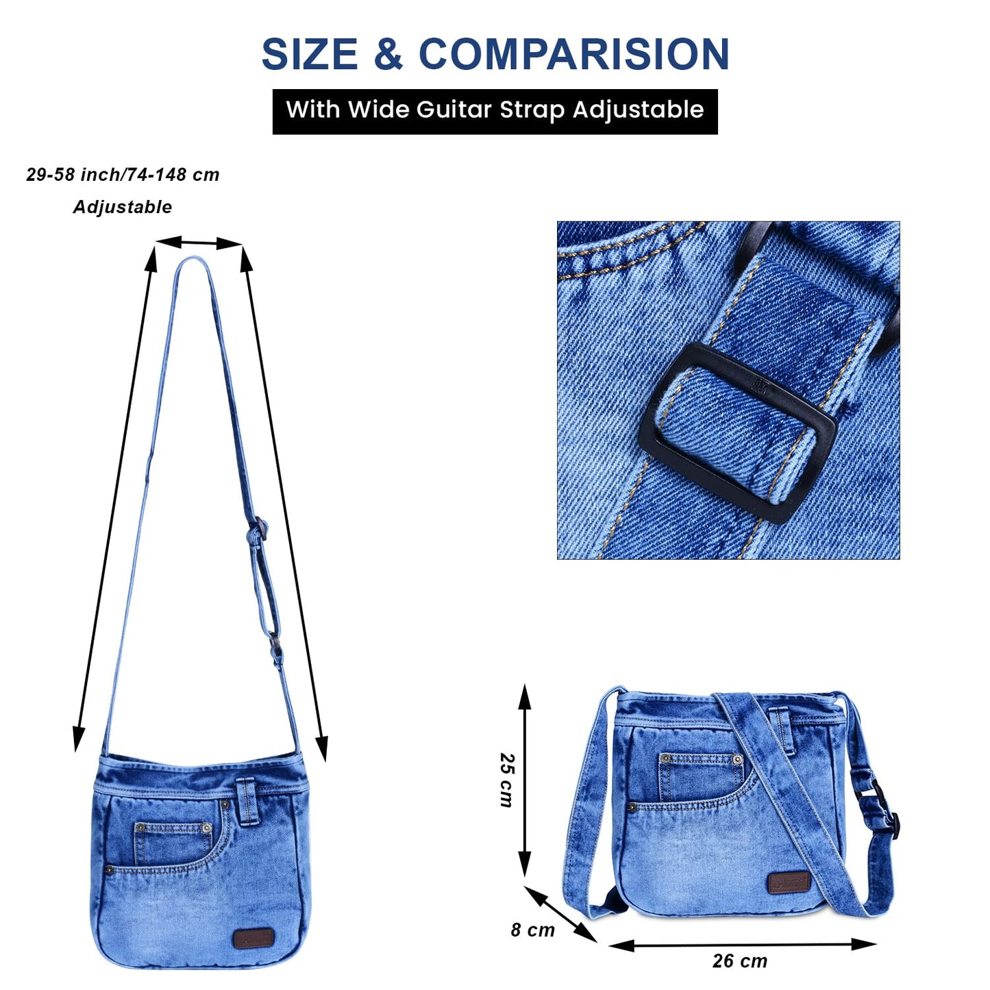 ZAINTO® Light Blue Denim Sling Bag for Women | Stylish Small Crossbody Shoulder Bag for Daily, Office & Casual Use | Eco-Friendly Premium Fabric | Casual Fashion Purse with Pocket Detailing