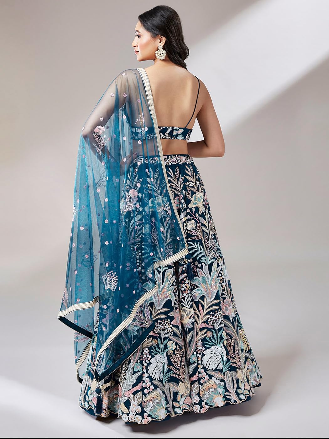 Zeel Clothing Women's Sequins Embroidered Fabric Soft Net Lehenga Choli With Dupatta (6032-Blue-Wedding-Stylish-Lehenga-Choli-Latest; Free Size), Customizable Length