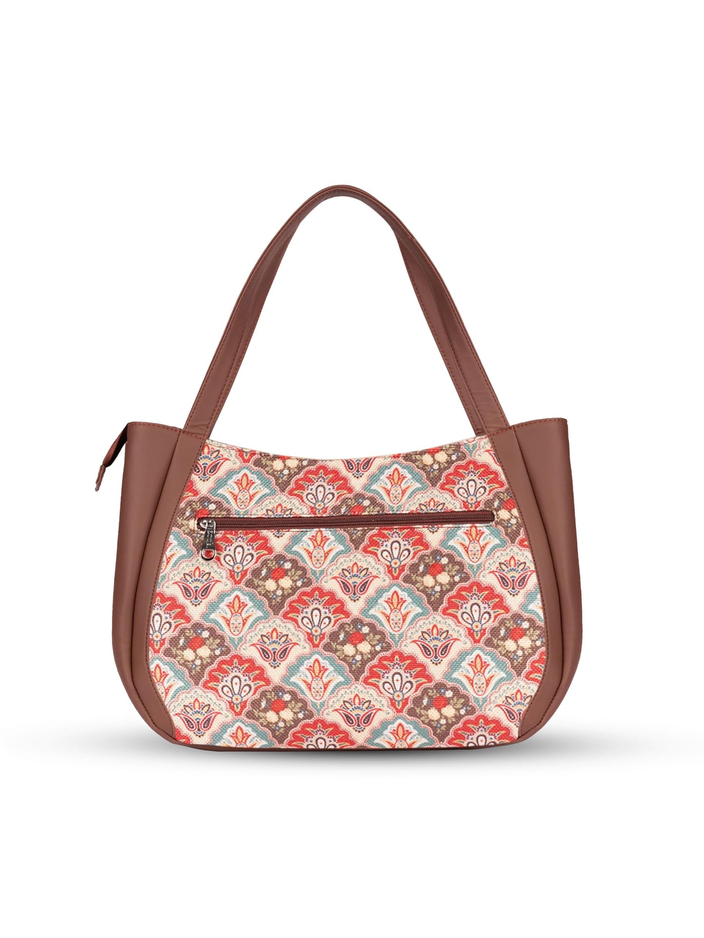 ZOUK Mughal Art Multicolor Motif Printed Jute Handcrafted Vegan Leather Multicolor Women's Shoulder Luna Handbags | Ladies Purse Handbag