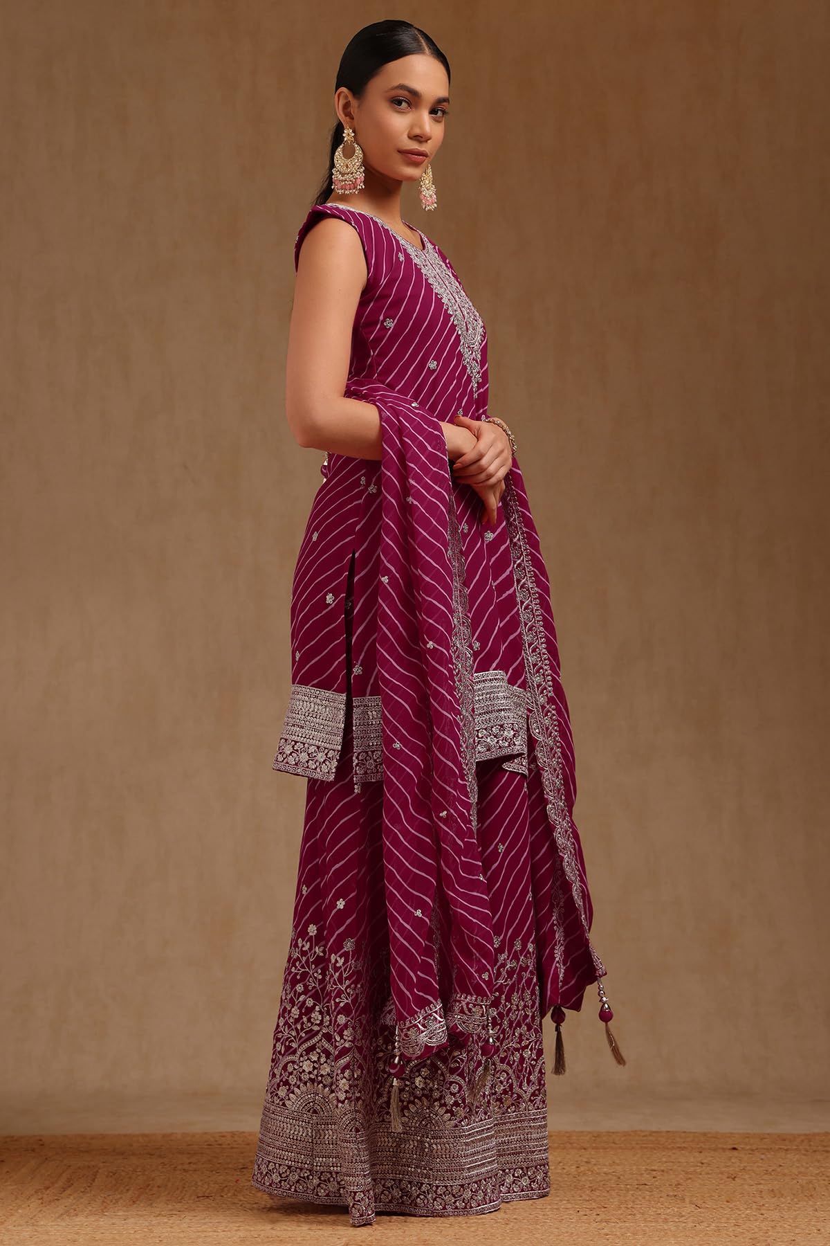Soch Womens Fuchsia Georgette Sequin Embellished Salwar Suit