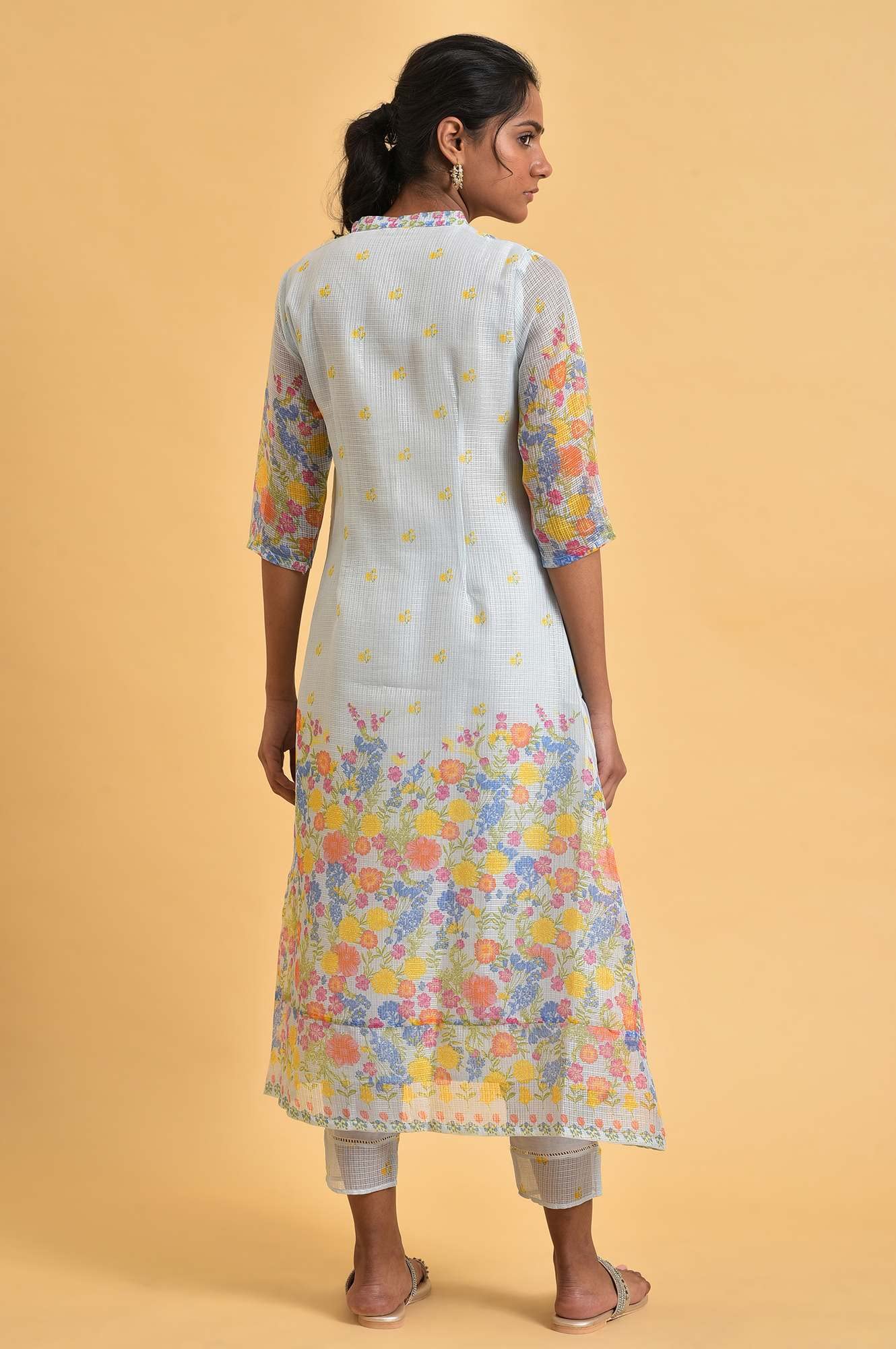 W for Woman Women's Polyester Kurta & Slim Pant (23FEWS19111-120297_Cool Blue_12)