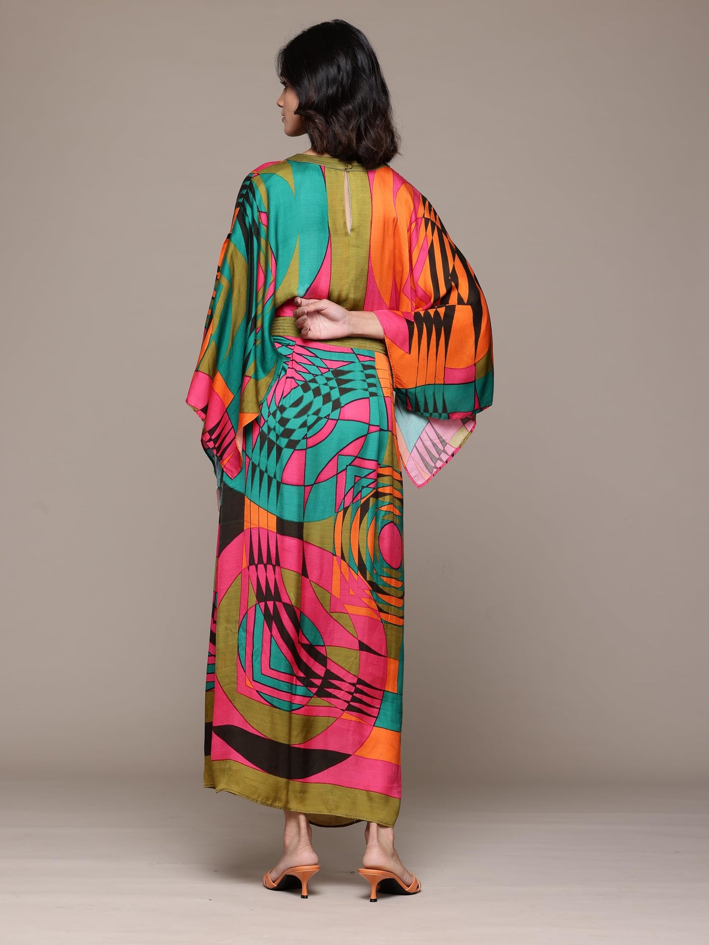 Ritu Kumar Round Neck Half Sleeves Long Dress Multicolour