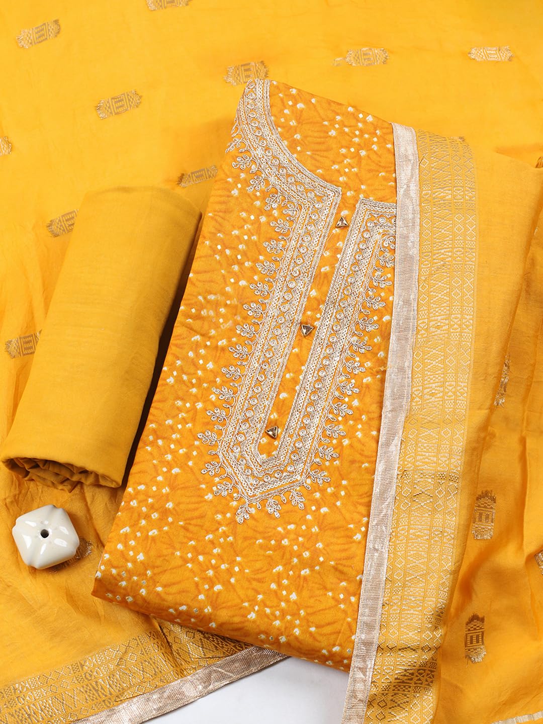 Meena Bazaar Printed Cotton Unstitched Kurta with Bottom & Dupatta