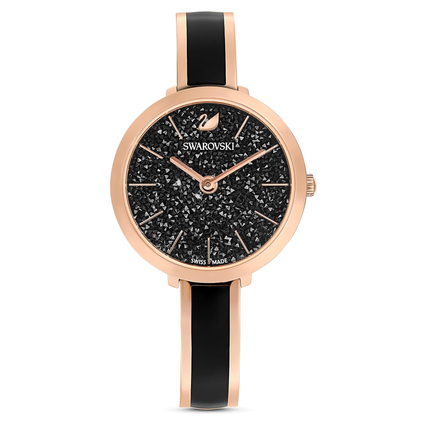 Swarovski Crystalline Delight Watch, Swiss Made, Metal Bracelet, Black, Rose Gold-Tone Finish