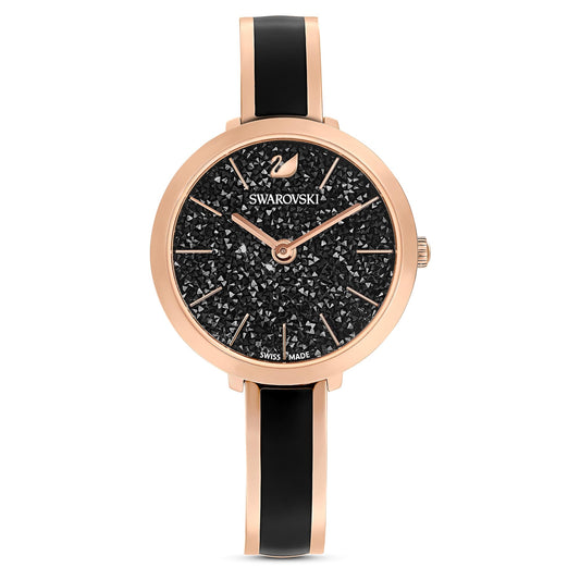 Swarovski Crystalline Delight Watch, Swiss Made, Metal Bracelet, Black, Rose Gold-Tone Finish