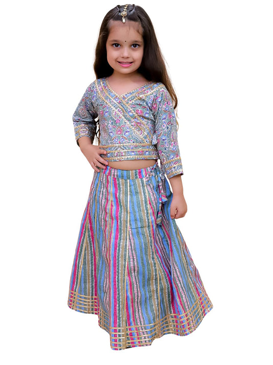 The Mom Store Girls Kurta Lehenga Set Ethnic Wear | Printed | Stylish Kids/baby Kurta for Festivals & Occasions | Cotton | Multicolor Muskaan | 7-8Y