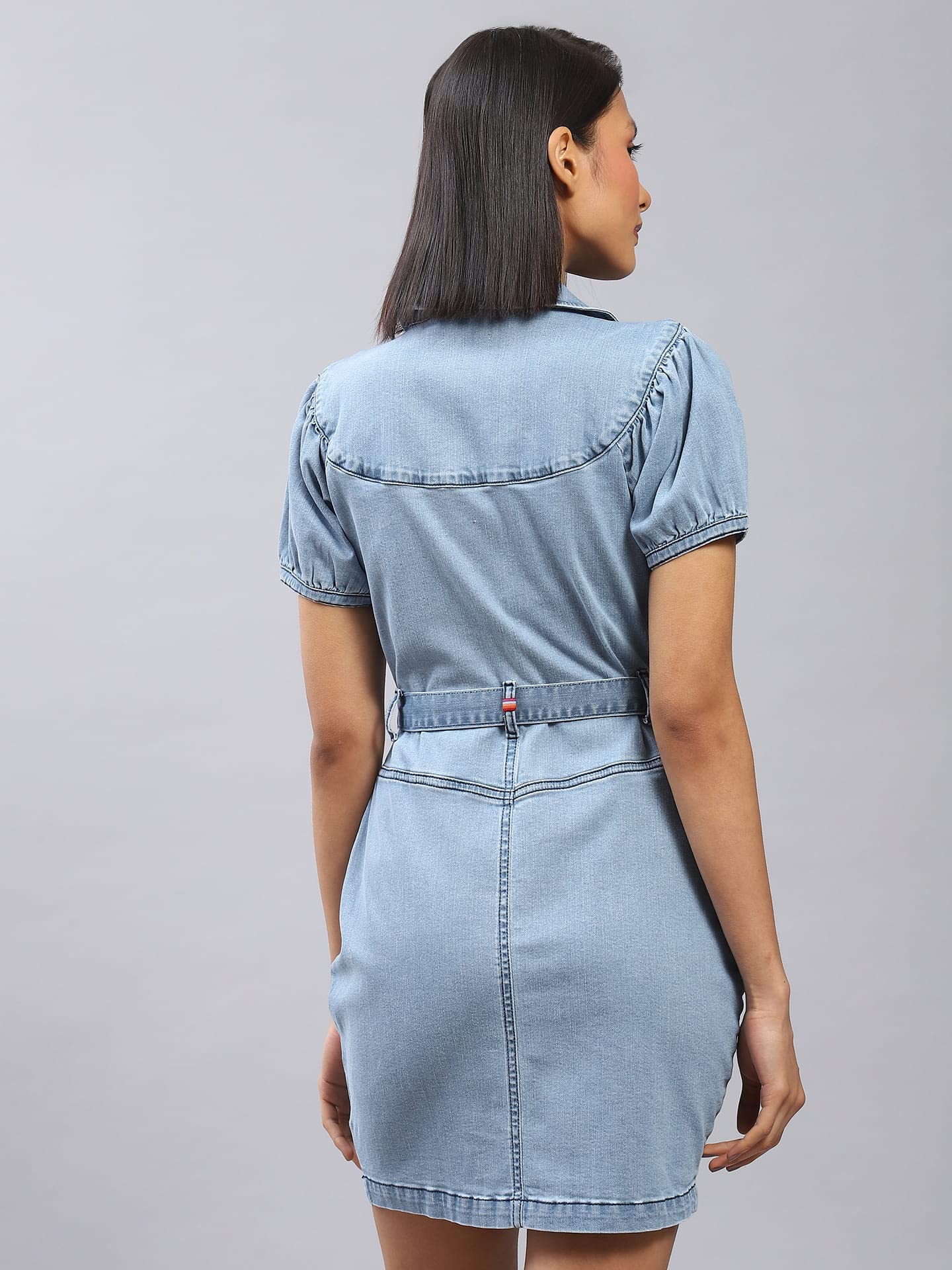 Label RITU KUMAR Light Blue A-line Denim Dress with Belt