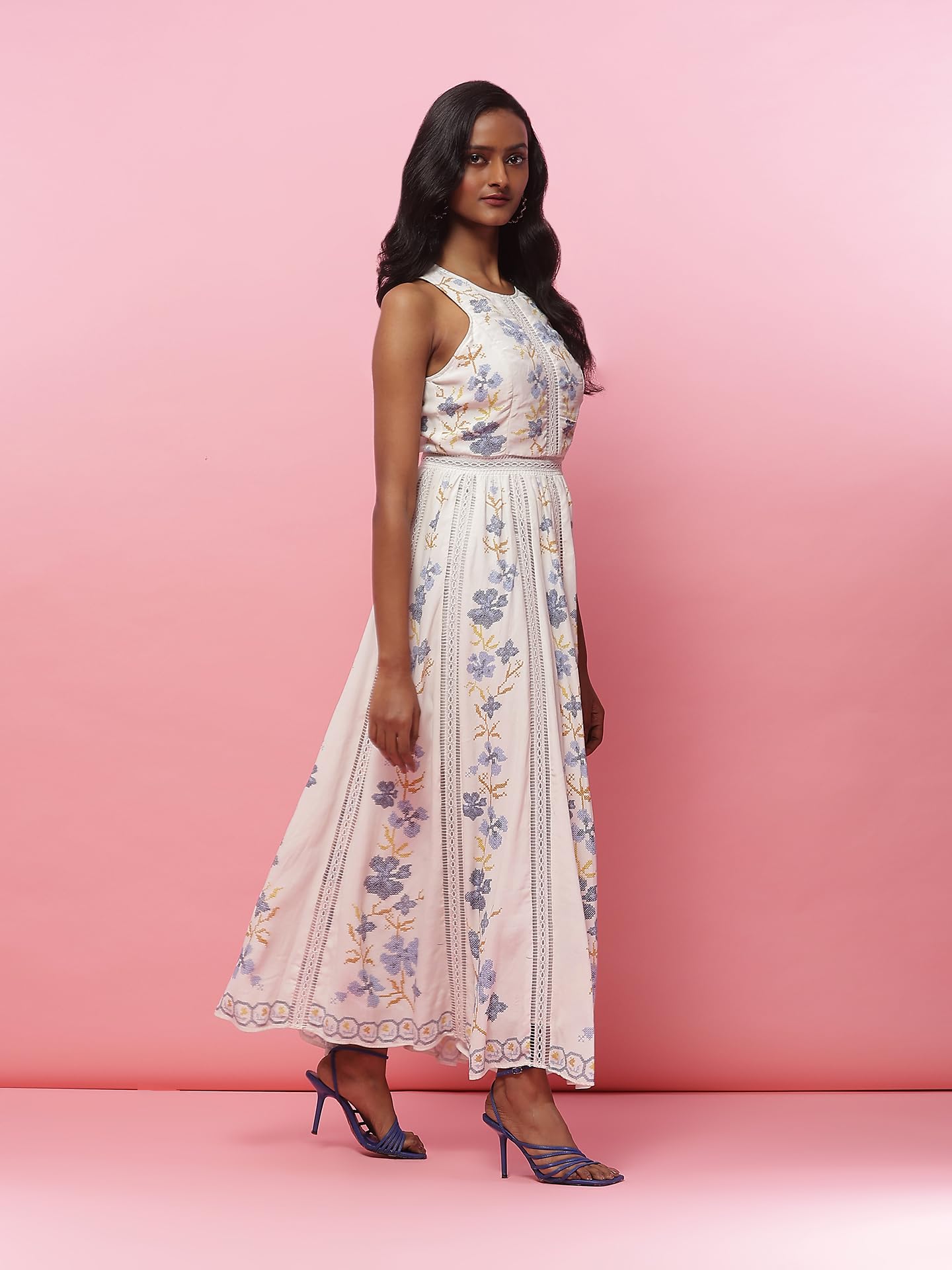 Label RITU KUMAR Ecru Hillary Floral Print Long Dress