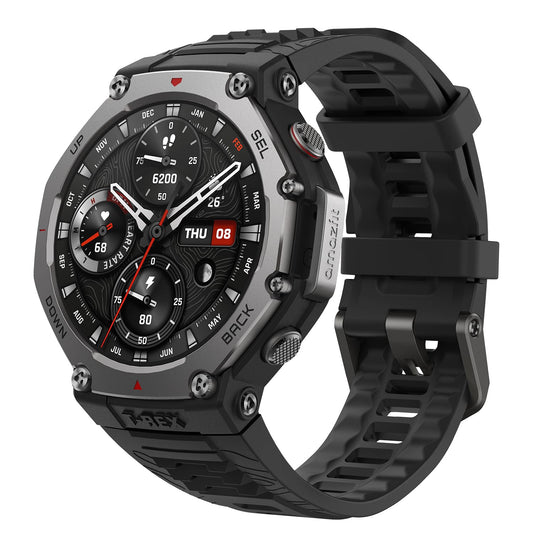 Amazfit T-Rex 3 Outdoor Rugged Military 48mm Smart Watch, Built in GPS, 27 Days Battery Life, Offline Maps, 2000 Nits Brightness, 10 ATM Water Resistance, AI Coach, for iOS & Android (Onyx)