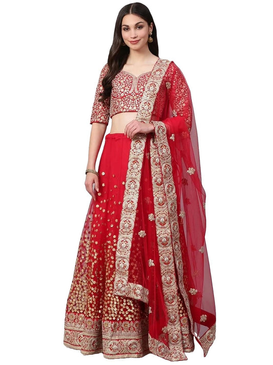 Prasheem Fashion Women's Net Lehenga Choli with Heavy Sequence Work and Dupatta (pack of 1 Red)