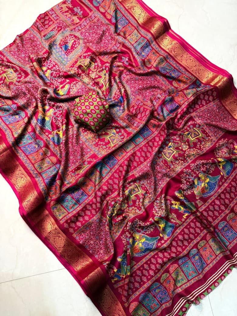 BRAHMAKHODAL Dola Silk Saree All Over Solid Plain Soft Zari Weaving Beautiful Border And Pallu With Blouse Piece (Red2)