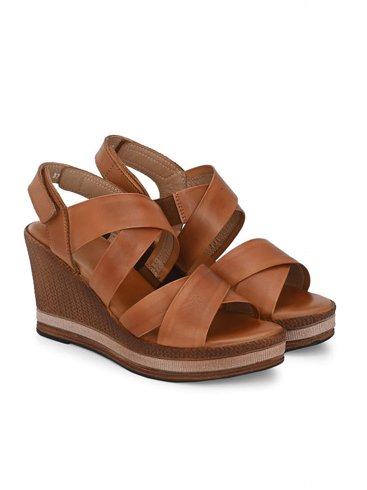 Delize Light Leather - Tan leather and multi coloured jute women cross strap Sandal,64252 41