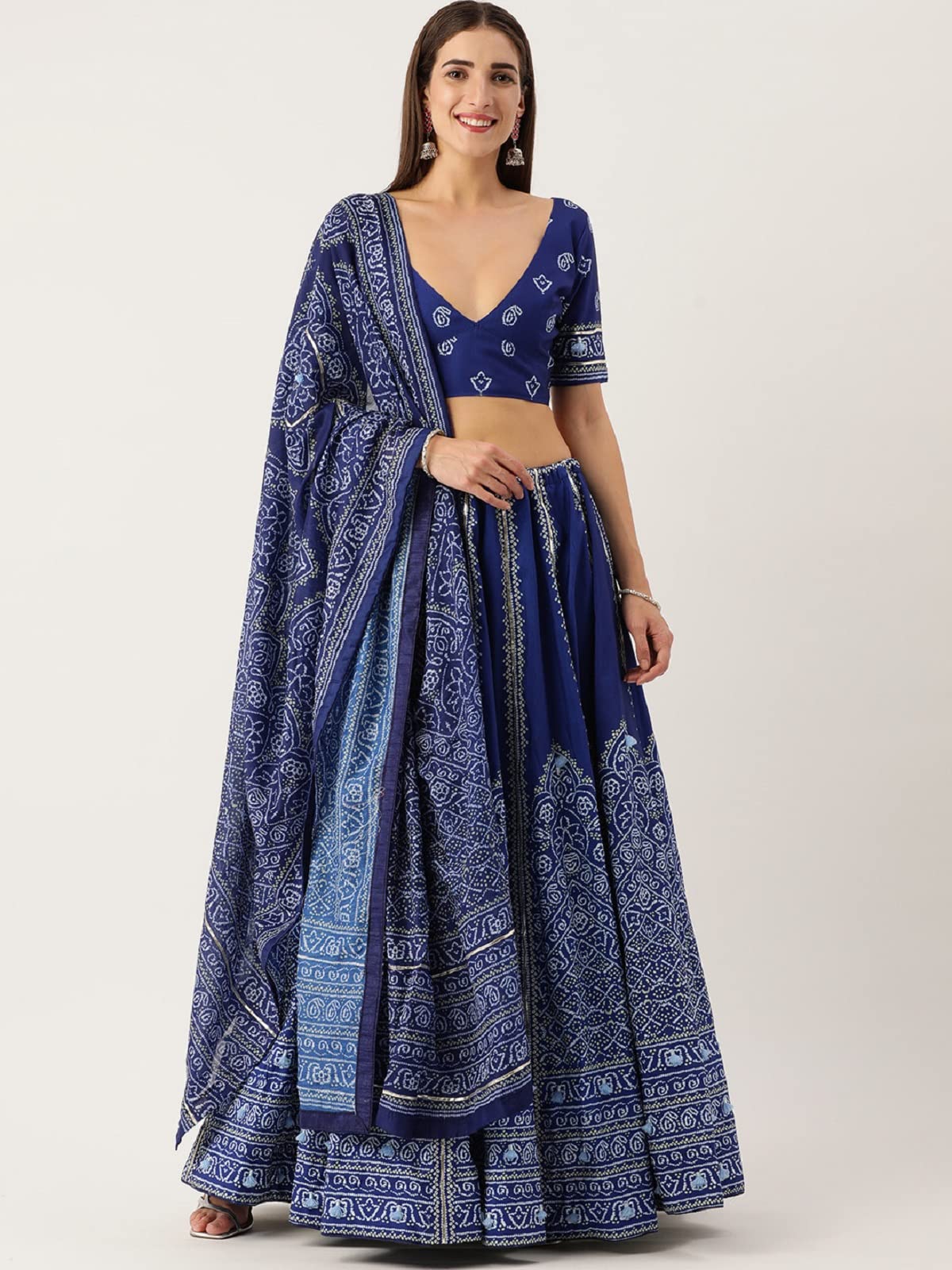LooknBook Art Women's Silk Semi-Stitched Lehenga Choli (1251_Navy Blue_Free Size)
