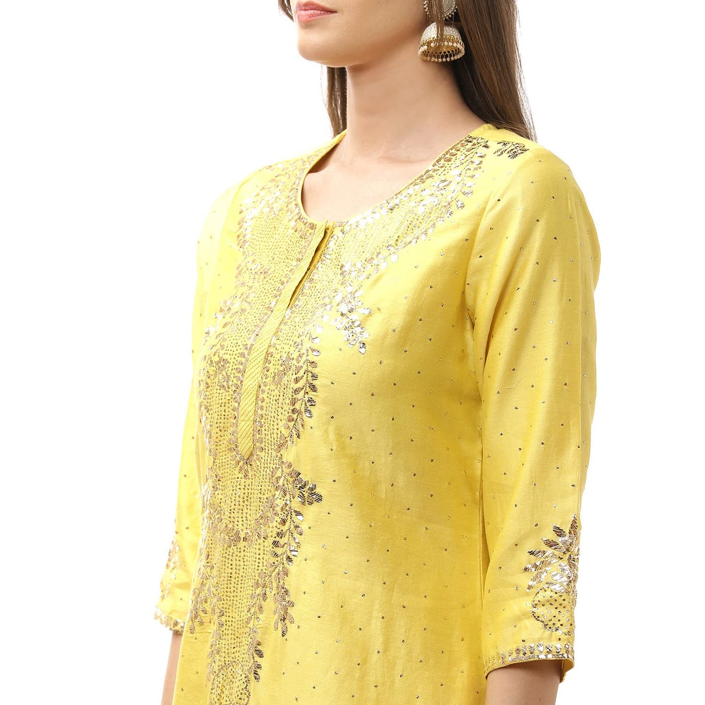 Biba WOMEN SOLID RELAXED SALWAR KURTA DUPATTA(SKDCHIKANKA7799_YELLOW/WHITE_36)
