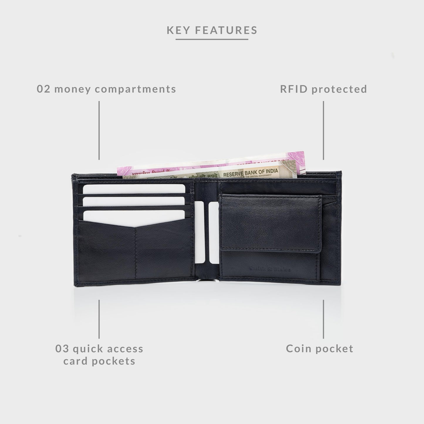 Smith & Blake - Gift Combo Set - Wallet for Men, Pen and Key Ring - Blue Leather - Fortuna
