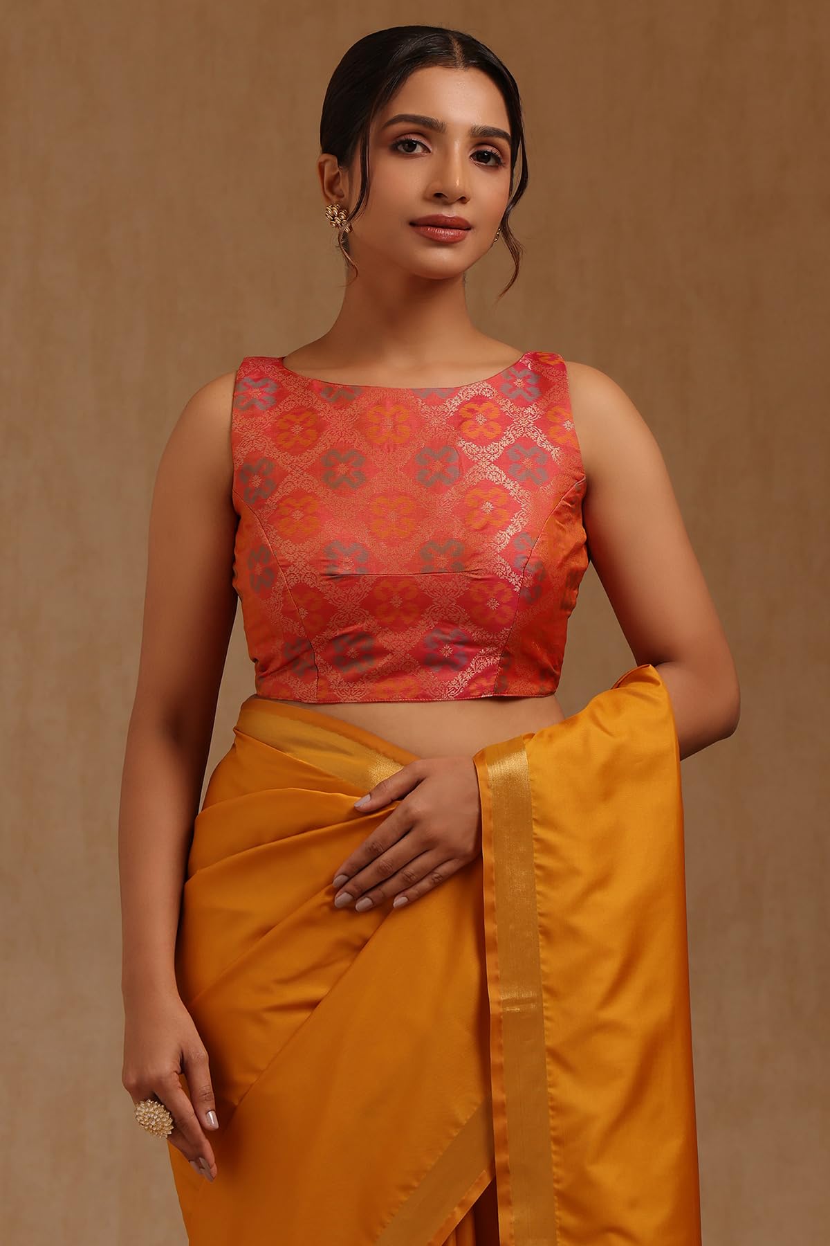 Soch Womens Mustard Silk Blend Solid Saree