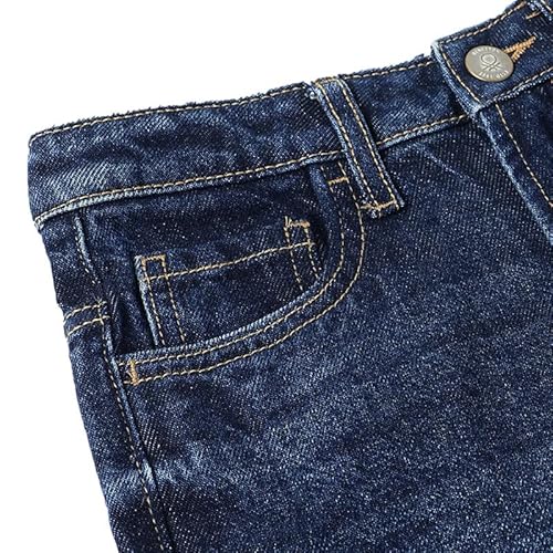 United Colors of Benetton Solid Wide Leg Fit Damaging Frayed Hem Denim Dark Wash Jeans