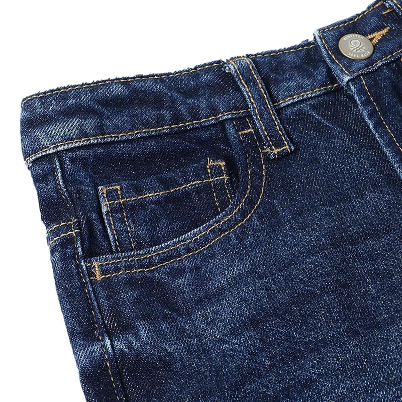 United Colors of Benetton Solid Wide Leg Fit Damaging Frayed Hem Denim Dark Wash Jeans