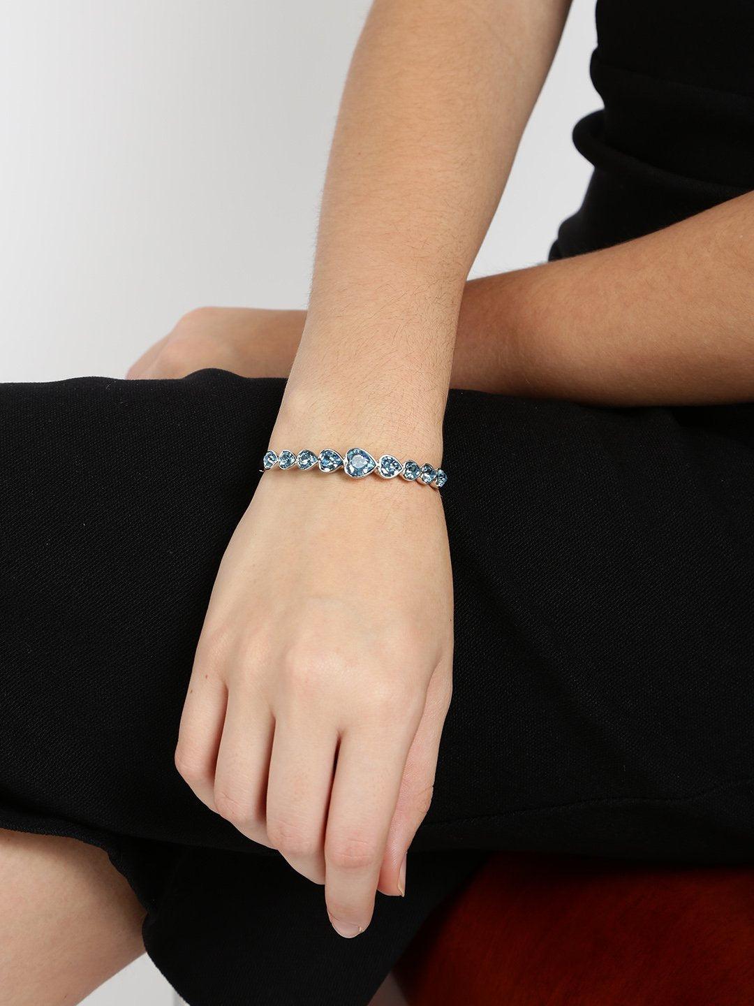 Yellow Chimes Valentine Gift for Girls Bracelet for Women A5 High Grade Blue Crystal Bracelets for Women | Valentine Special Heart Bracelet for Girls | Birthday Anniversary Gift For Girlfriend Wife