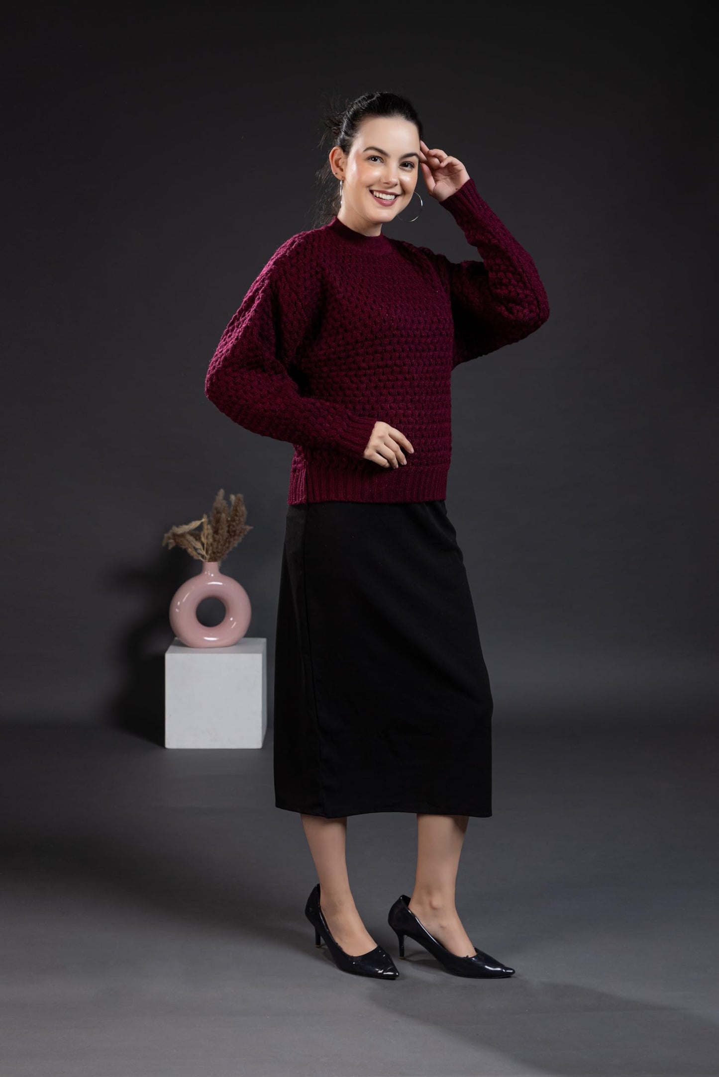 Wear lusso Women’s Pullover Sweater Relaxed Fit for Winter Wear | Full Sleeve | 100% Wool | Latest Stylish Turtle Neck Sweater for Winter Season (in, Alpha, L, Maroon)