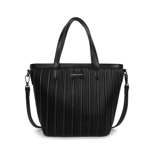 Fastrack BlackGroove Satchel | Women’s Faux-Leather Bucket Bag | Pleated Design, Gunmetal Hardware & Dual Carry Options