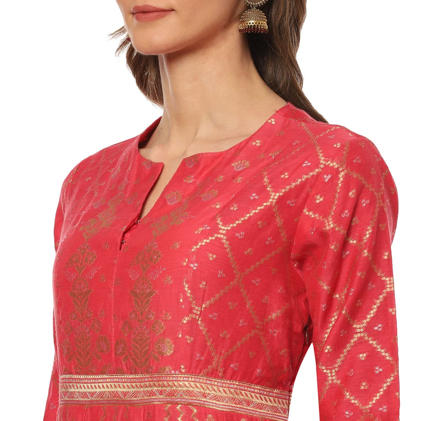 BIBA WOMEN YARNDYED NARROW SALWAR KURTA DUPATTA(SKDBANARAS8136_FUCHSIA_36)