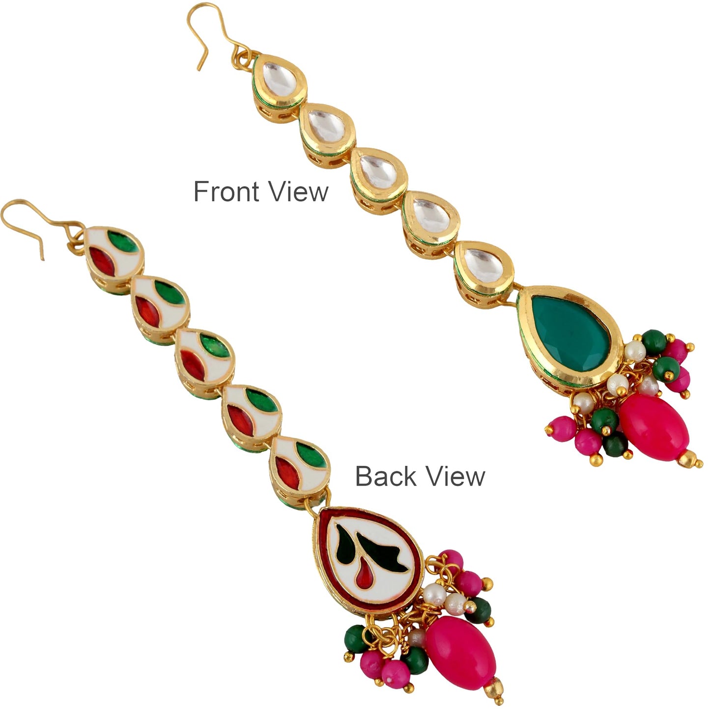 Lucky Jewellery Womens Meenakari 18k Gold Plated Multi Color Tika Earring Combo Uncut Big Faux Kundan Choker Necklace Set (911-J5SK-1817-RG)