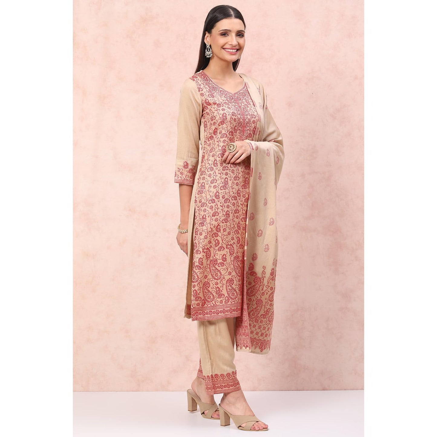 Rangriti Women Polyester Blend Yarndyed Suit Set (RSKWINTERW17230_Brown_S)