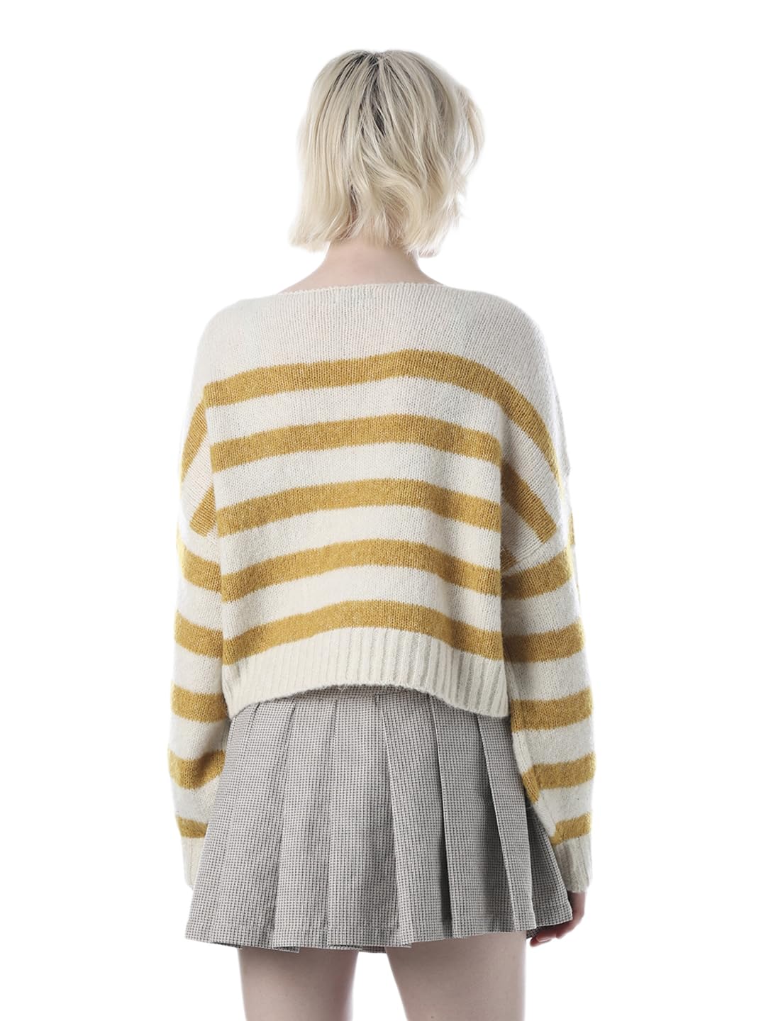 ONLY Women Striped Boat Neck Pullover with Fuzzy Detail