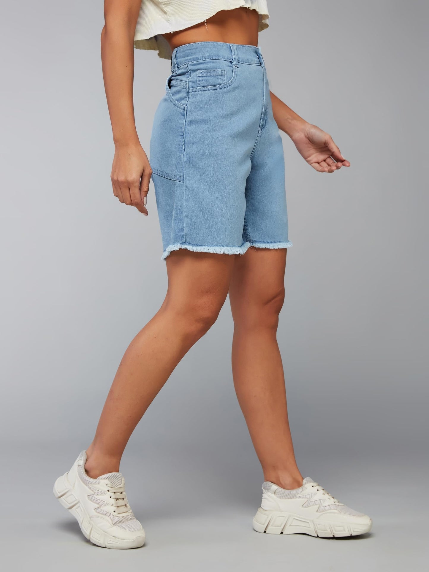 Dolce Crudo Women's Regular High Rise Above Knee Stretchable Denim Shorts (DOSS23DEN09-12-158-28, Light Blue, 28)