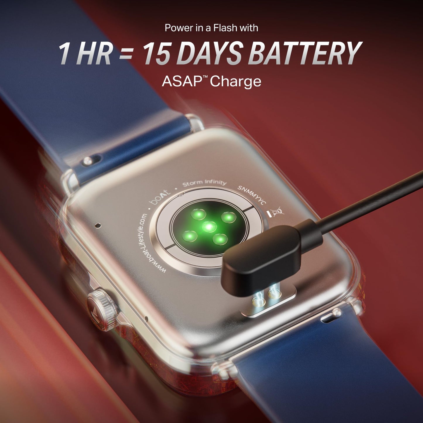 boAt New Launch Storm Infinity w/ 15 Days Extensive Battery Fueled by Huge 550mAh Battery, Fast Charge, 1.83”(4.65cm) HD Display, Functional Crown, BT Calling, Smart Watch for Men & Women (Deep Blue)