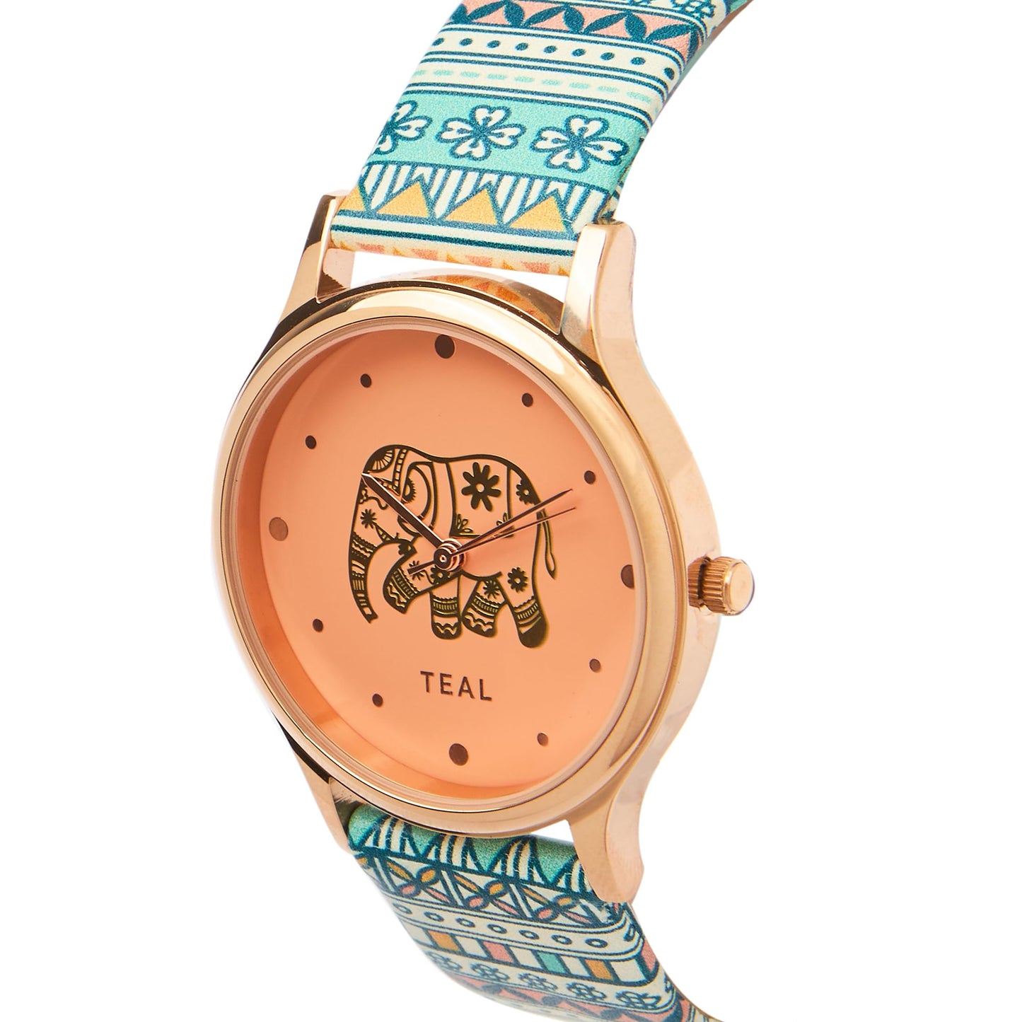 TEAL BY CHUMBAK Round Dial Analog Watch for Women,Carnival Elephant Collection, Printed Vegan Leather Strap,Gifts for Women/Girls/Ladies,Stylish Fashion Watch for Casual/Work - Maroon