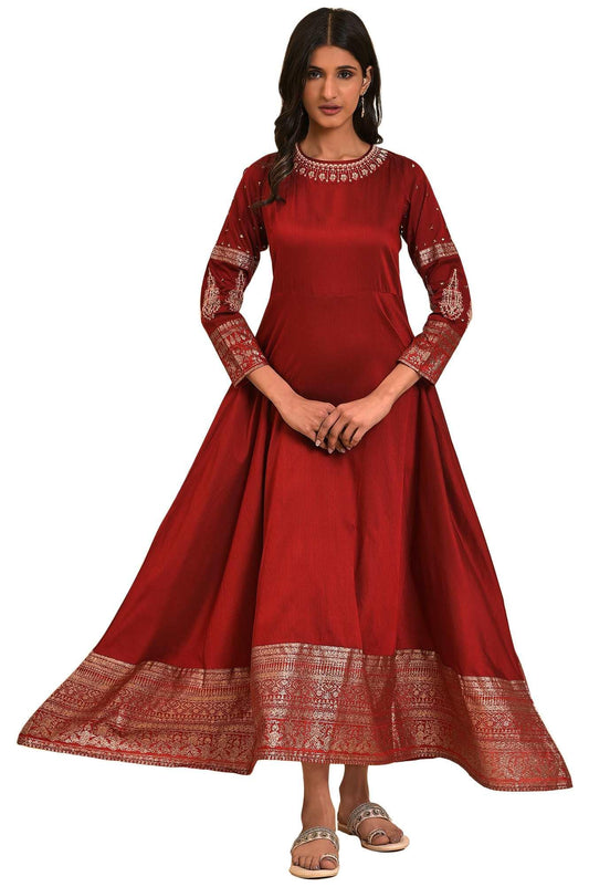 W for Woman Maroon Embroidered Festive Gown_22AUW18361-217627_XL