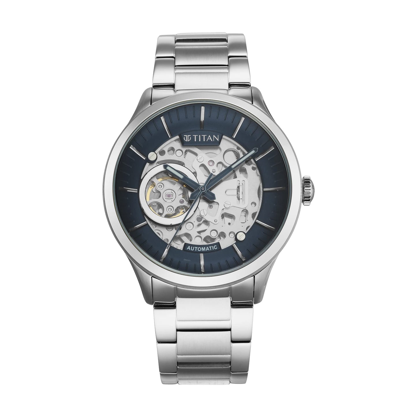 Titan Metal Mechanicals Automatic Midnight Blue Dial Silver Stainless Steel Strap Watch for Men - NT90140SM01