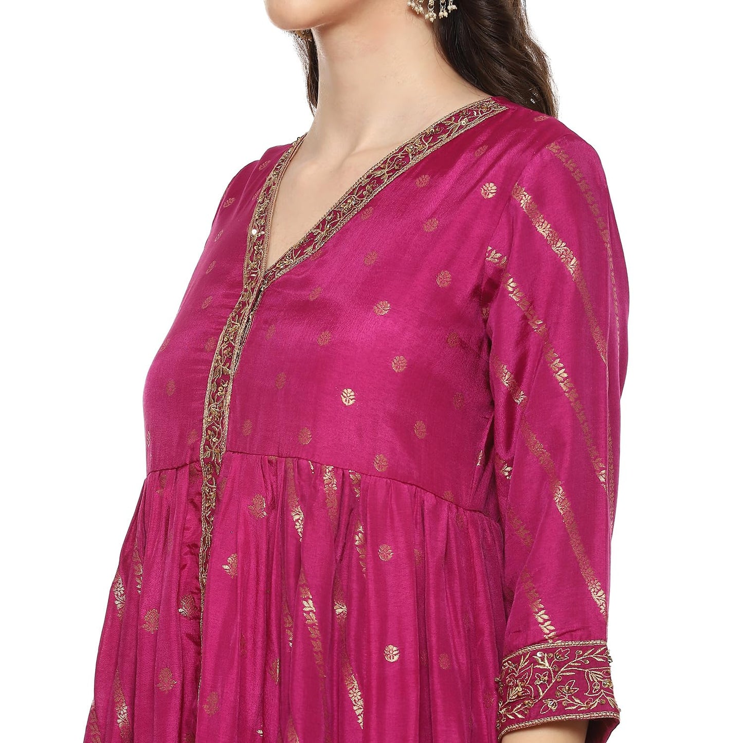 BIBA Women Viscose Anarkali Suit Set(SKDTHE GOLD8966_Magenta_L) (SKDTHEGOLD8966AW23MGT