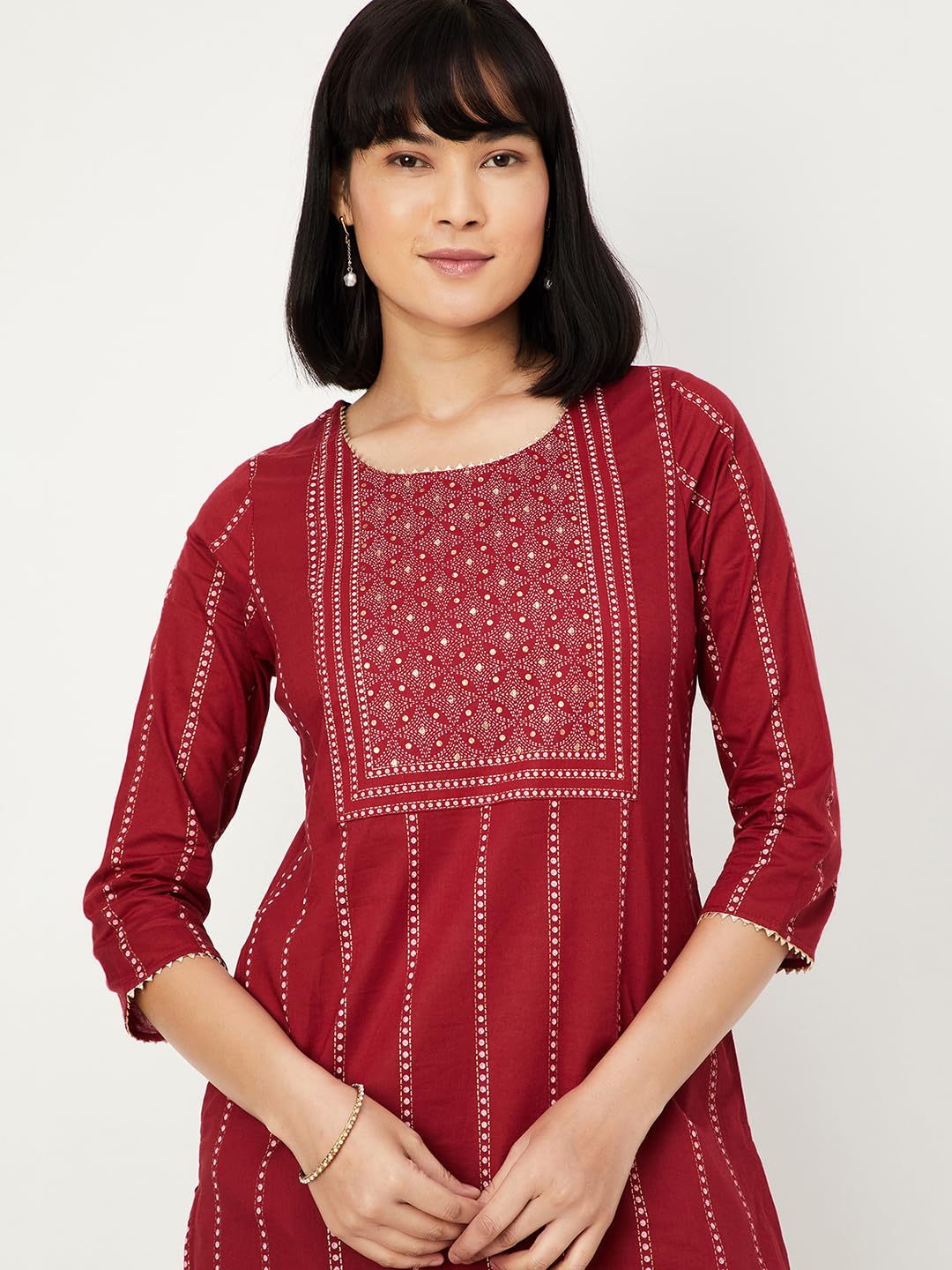 Max Women's Cotton Regular Kurta (PCPKFE24NAMAROON_Maroon