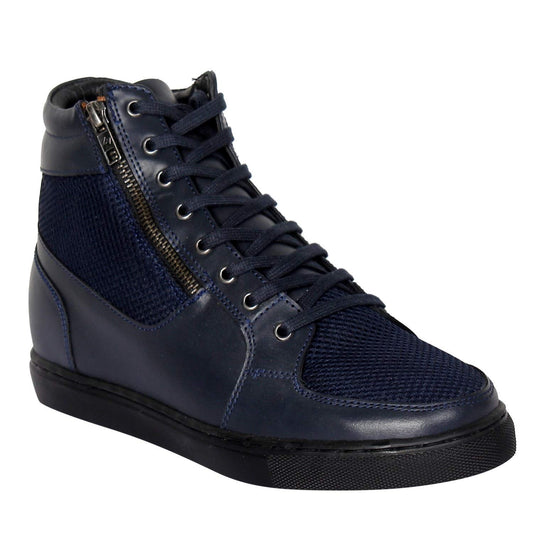 Celby Navy Blue Side Zip Sneakers with Hidden HeelStylish, Comfortable, and Durable Footwear for Everyday Wear